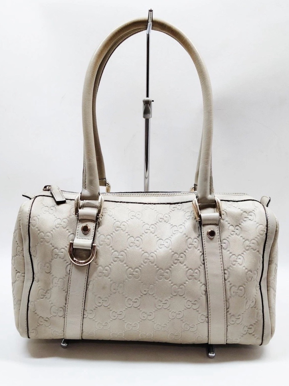 Gucci Cream Embossed Logo Shoulder Bag